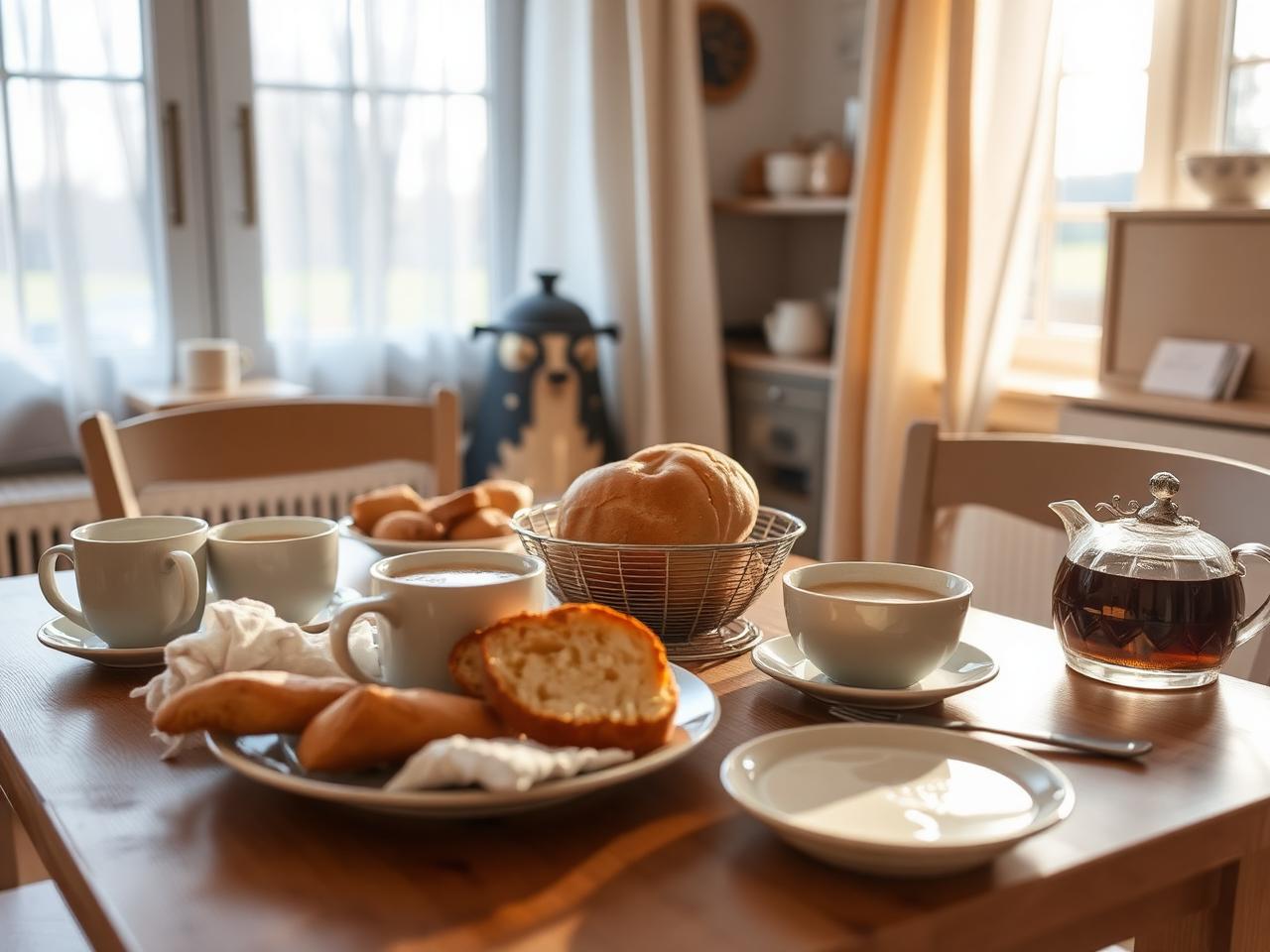 Aamiaispöytä aamuvalossa